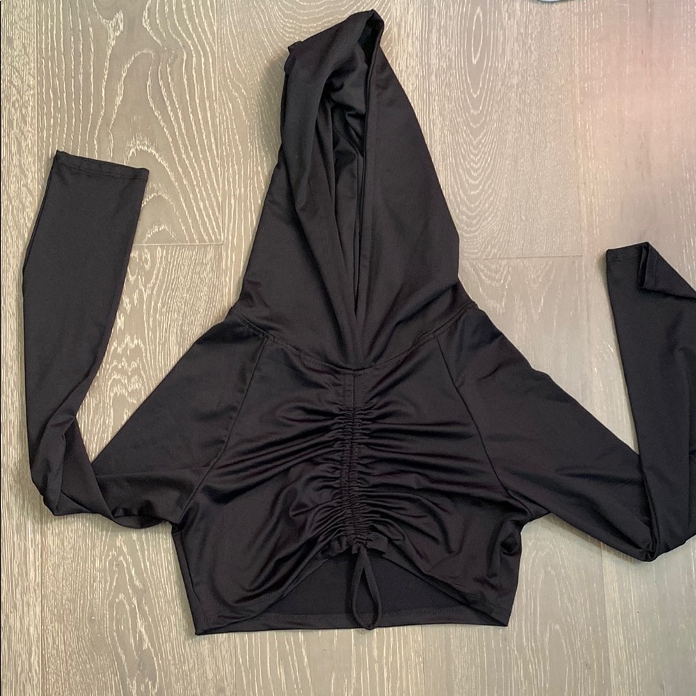 Black Ruched Long Sleeve Hoodie